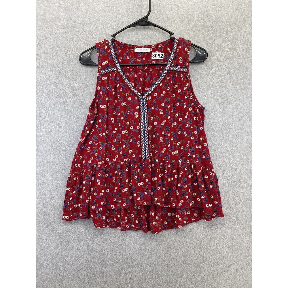 Patrons of Peace Women's Blouse Sleeveless Red Floral Size Small V Neck Trapeze
